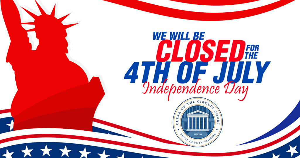 a red Statute of Liberty with an announcement that the office is closed