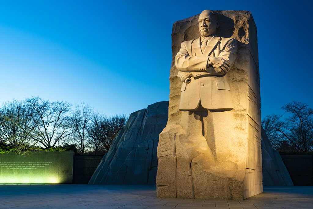 MLK Jr. monument at dusk